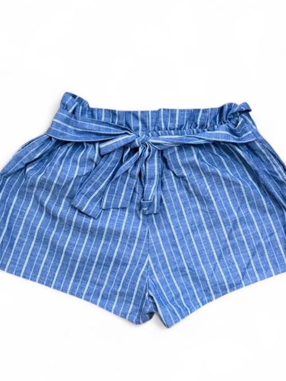 Love Tree Blue Striped High Waist Paperbag Shorts with Tie